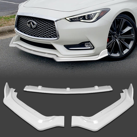 For 2017-2022 Infiniti Q60 Coupe Painted White Color V-Style Front Bumper Body Kit Lip 3pc