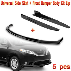 For 2011-2015 Toyota Sienna MP-Style Painted Black Front Bumper Body Spoiler Lip + Side Skirt Rocker Winglet Canard Diffuser Wing  (Glossy Black) 5PCS