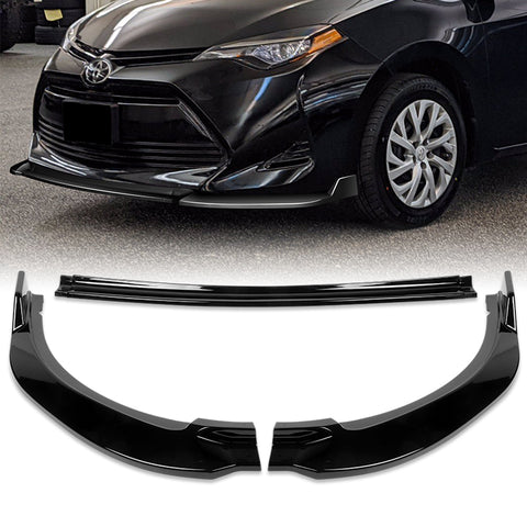 For 2017-2019 Toyota Corolla LE XLE Type S Painted BLK Front Bumper Spoiler Lip  3pcs