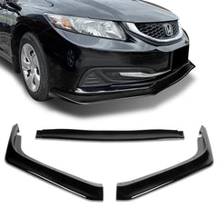 For 2013-2015 Honda Civic 4DR Painted Black Color Aero-Style Front Bumper Splitter Lip 3pc