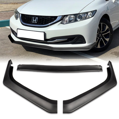 For 2013-2015 Honda Civic Sedan Matt Black Aero-Style Front Bumper Body Kit Lip + Side Skirt Rocker Winglet Canard Diffuser Wing  Body Splitter ABS (Matte Black) 5PCS