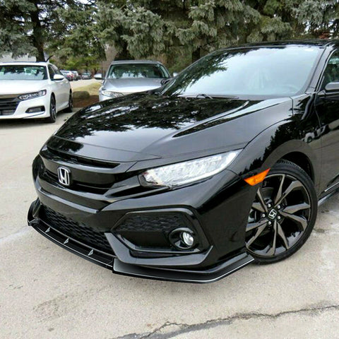 For 2017-2021 Honda Civic Hatchback Painted Black MUG Front Bumper Spoiler Lip 3pcs