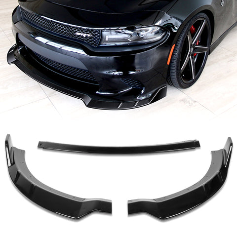 For 2015-2021 Dodge Charger RA-Style Painted Black Color Front Bumper Splitter Spoiler Lip 3 Pcs