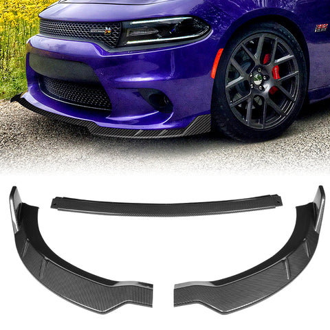 For 2015-2021 Dodge Charger RA-Style Carbon Look Front Bumper Body Spoiler Lip + Side Skirt Rocker Winglet Canard Diffuser Wing  Body Splitter ABS ( Carbon Style) 5PCS