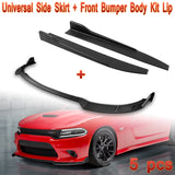 For 2015-2021 Dodge Charger RA-Style Black Front Bumper Body Spoiler Lip + Side Skirt Rocker Winglet Canard Diffuser Wing  Body Splitter ABS (Matte Black) 5PCS