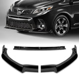 For 2018-2020 Toyota Sienna MP-Style Painted Black Color Front Bumper Splitter Spoiler Lip 3 Pcs