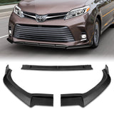 For 2018-2020 Toyota Sienna Unpainted Matte Black  Color MP-Style Front Bumper Body Kit Splitter Spoiler Lip 3 Pcs