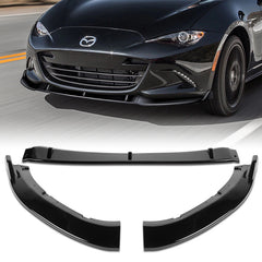 For 2016-2021 Mazda Miata MX5 MP-Style Painted Black Color Front Bumper Splitter Spoiler Lip 3 Pcs