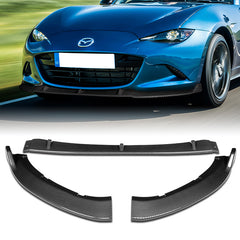 For 2016-2021 Mazda Miata MX5 MP-Style Painted Carbon Look Color Front Bumper Splitter Spoiler Lip 3 Pcs