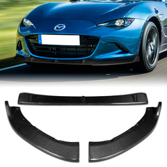 For 2016-2021 Mazda Miata MX-5 Real Carbon Fiber Front Bumper Splitter Spoiler Lip 3 Pcs