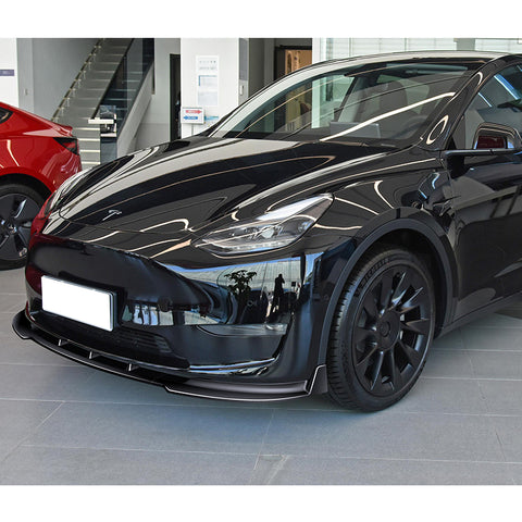 For 2020-2024 Tesla Model Y STP-Style Painted Black Front Bumper Spoiler Lip  3pcs