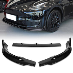 For 2020-2024 Tesla Model Y STP-Style Painted Black Front Bumper Spoiler Lip  3pcs