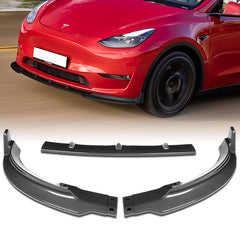 For 2020-2024 Tesla Model Y STP-Style Carbon Look Front Bumper Body Spoiler Lip  3pcs