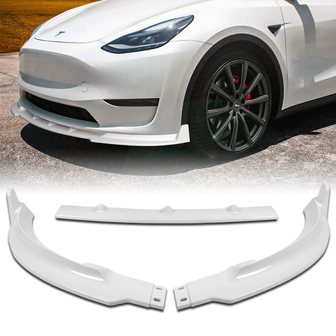 For 2020-2022 Tesla Model Y STP-Style Painted White Front Bumper Spoiler Lip  3pcs