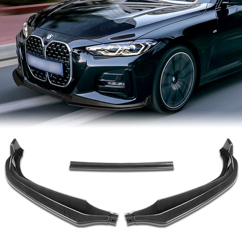 For 2020-2022 BMW 4-Series G22 G23 Carbon Look Front Bumper Body Kit Spoiler Lip + Side Skirt Rocker Winglet Canard Diffuser Wing  Body Splitter ABS ( Carbon Style) 5PCS