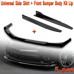 For 2014-2015 Chevy Camaro SS Z28 Painted Black Front Bumper Body Spoiler Lip + Side Skirt Rocker Winglet Canard Diffuser Wing  (Glossy Black) 5PCS