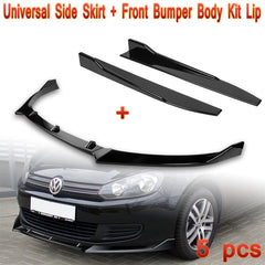 For 2010-2013 Volkswagen Golf 6 Painted Black Front Bumper Body Kit Spoiler Lip + Side Skirt Rocker Winglet Canard Diffuser Wing  (Glossy Black) 5PCS