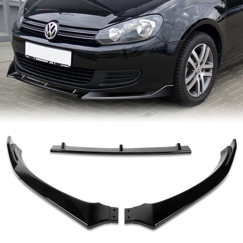 For 2010-2013 Volkswagen Golf 6 Painted Black Front Bumper Body Kit Spoiler Lip + Side Skirt Rocker Winglet Canard Diffuser Wing  (Glossy Black) 5PCS