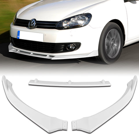 2010-2013 Volkswagen Golf 6 Painted White Front Bumper Spoiler Lip + Side Skirt Rocker Winglet Canard Diffuser Wing  Body Splitter ABS (Glossy White) 5PCS