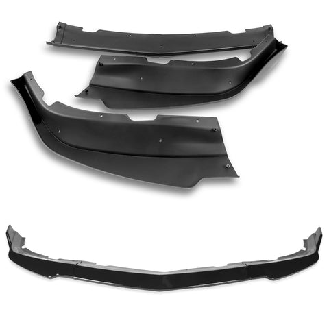 For 2011-2014 Dodge Charger STP-Style Painted Black Front Bumper Spoiler Lip Kit + Side Skirt Rocker Winglet Canard Diffuser Wing  (Glossy Black) 5PCS
