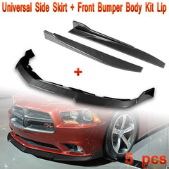 For 2011-2014 Dodge Charger STP-Style Carbon Look Front Bumper Body Spoiler Lip + Side Skirt Rocker Winglet Canard Diffuser Wing  Body Splitter ABS ( Carbon Style) 5PCS