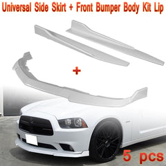 2011-2014 Dodge Charger STP-Style Painted White Front Bumper Spoiler Lip Kit + Side Skirt Rocker Winglet Canard Diffuser Wing  Body Splitter ABS (Glossy White) 5PCS