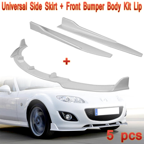 2009-2013 Mazda Miata MX-5 GV-Style Painted White Front Bumper Spoiler Lip + Side Skirt Rocker Winglet Canard Diffuser Wing  Body Splitter ABS (Glossy White) 5PCS
