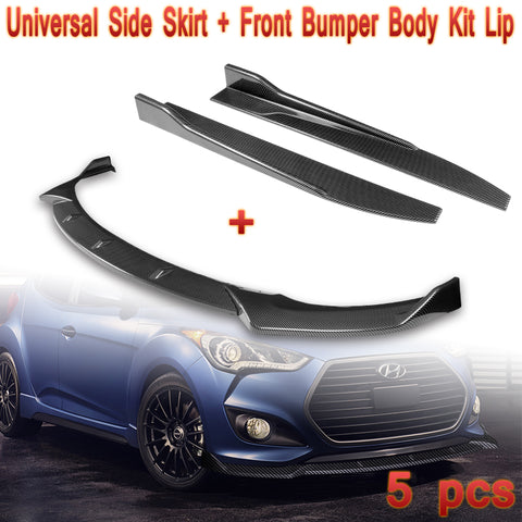 For 2013-2017 Hyundai Veloster Turbo Carbon Look Front Bumper Body Spoiler Lip + Side Skirt Rocker Winglet Canard Diffuser Wing  Body Splitter ABS ( Carbon Style) 5PCS
