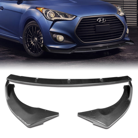 For 2013-2017 Hyundai Veloster Turbo Carbon Look Front Bumper Body Spoiler Lip + Side Skirt Rocker Winglet Canard Diffuser Wing  Body Splitter ABS ( Carbon Style) 5PCS