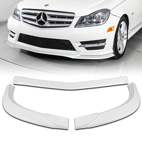 For 2011-2014 Mercedes C-Class Sport W204 Painted White Front Bumper Spoiler Lip  3pcs