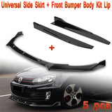 For 2010-2013 Volkswagen Golf MK6 GTI Painted BLK Front Bumper Body Spoiler Lip + Side Skirt Rocker Winglet Canard Diffuser Wing  (Glossy Black) 5PCS