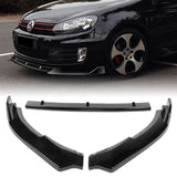 For 2010-2013 Volkswagen Golf MK6 GTI Painted BLK Front Bumper Body Spoiler Lip + Side Skirt Rocker Winglet Canard Diffuser Wing  (Glossy Black) 5PCS