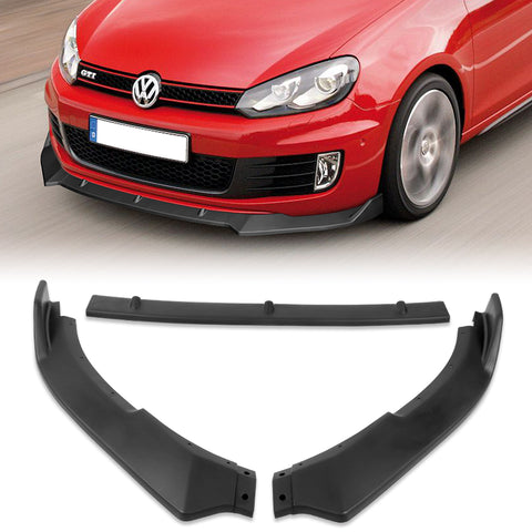 For 2010-2013 Volkswagen Golf MK6 GTI Unpainted Matte Black Color Front Bumper Splitter Spoiler Lip 3 Pcs