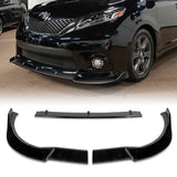 For 2011-2017 Toyota Sienna SE MP-Style Painted Black Color Front Bumper Spoiler Lip 3 Pcs