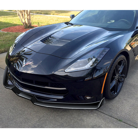 For 2014-2019 Corvette C7 ST-Style Painted Black Color Front Bumper Splitter Spoiler Lip 3 Pcs
