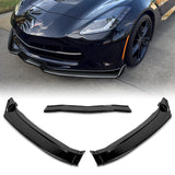For 2014-2019 Chevy Corvette C7 ST-Style Painted Black Front Bumper Spoiler Lip + Side Skirt Rocker Winglet Canard Diffuser Wing  (Glossy Black) 5PCS