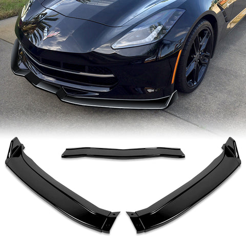 For 2014-2019 Corvette C7 ST-Style Painted Black Color Front Bumper Splitter Spoiler Lip 3 Pcs