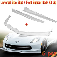 2014-2019 Chevy Corvette C7 ST-Style Painted White Front Bumper Spoiler Lip + Side Skirt Rocker Winglet Canard Diffuser Wing  Body Splitter ABS (Glossy White) 5PCS