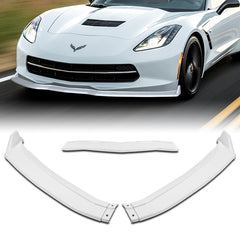 For 2014-2019 Corvette C7 ST-Style Painted White Color Front Bumper Splitter Spoiler Lip 3 Pcs