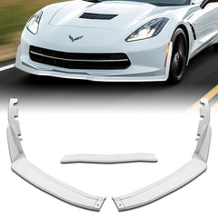 For 2014-2019 Corvette C7 Stage 3 Painted White Color  Front Bumper Splitter Spoiler Lip 3 Pcs