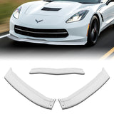 2014-2019 Chevy Corvette C7 Stage 2 Painted White Front Bumper Spoiler Lip + Side Skirt Rocker Winglet Canard Diffuser Wing  Body Splitter ABS (Glossy White) 5PCS