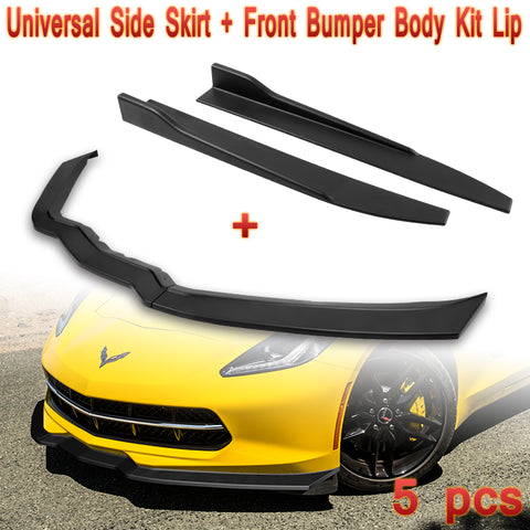 For 2014-2019 Chevrolet Corvette C7 Stage 2 Matt Black Front Bumper Spoiler Lip + Side Skirt Rocker Winglet Canard Diffuser Wing  Body Splitter ABS (Matte Black) 5PCS