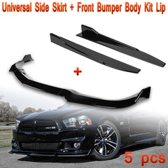 For 2011-2014 Dodge Charger SRT Painted Black Front Bumper Body Kit Spoiler Lip + Side Skirt Rocker Winglet Canard Diffuser Wing  (Glossy Black) 5PCS