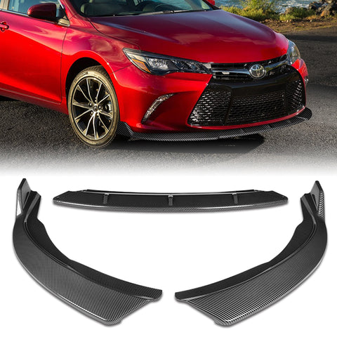 For 2015-2017 Toyota Camry STP-Style Carbon Look Front Bumper Body Spoiler Lip + Side Skirt Rocker Winglet Canard Diffuser Wing  Body Splitter ABS ( Carbon Style) 5PCS