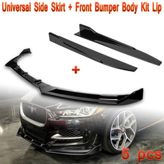 For 2016-2019 Jaguar XE STP-Style Painted BLK Front Bumper Splitter Spoiler Lip + Side Skirt Rocker Winglet Canard Diffuser Wing  (Glossy Black) 5PCS