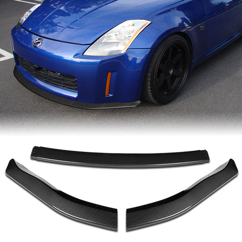 For 2003-2005 Nissan 350Z Z33 CT-Style Carbon Look Front Bumper Spoiler Lip Kit + Side Skirt Rocker Winglet Canard Diffuser Wing  Body Splitter ABS ( Carbon Style) 5PCS