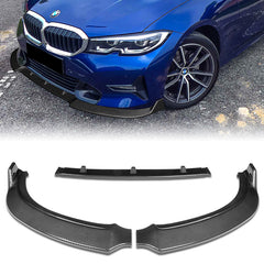 For 2019-2021 BMW 3-Series G20 Sport Painted Carbon Look Style Color Front Bumper Splitter Spoiler Lip 3 Pcs