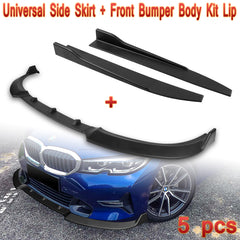 For 2019-2021 BMW G20 G21 3-Series Sport Matt Black Front Bumper Spoiler Lip + Side Skirt Rocker Winglet Canard Diffuser Wing  Body Splitter ABS (Matte Black) 5PCS