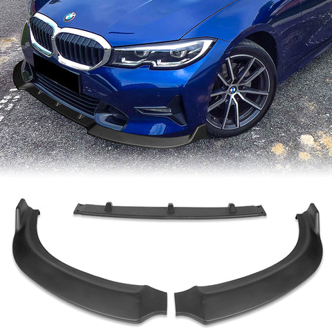 For 2019-2021 BMW G20 G21 3-Series Sport Matt Black Front Bumper Spoiler Lip + Side Skirt Rocker Winglet Canard Diffuser Wing  Body Splitter ABS (Matte Black) 5PCS