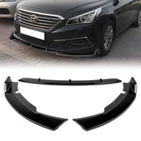 For 2015-2017 Hyundai Sonata Painted Black Front Bumper Body Kit Spoiler Lip + Side Skirt Rocker Winglet Canard Diffuser Wing  (Glossy Black) 5PCS